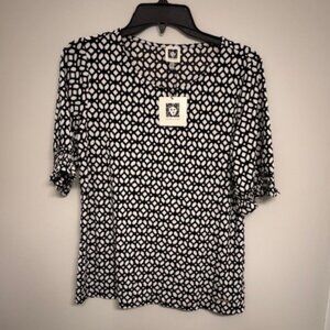 Anne Klein Knit Top Black White Pattern Small